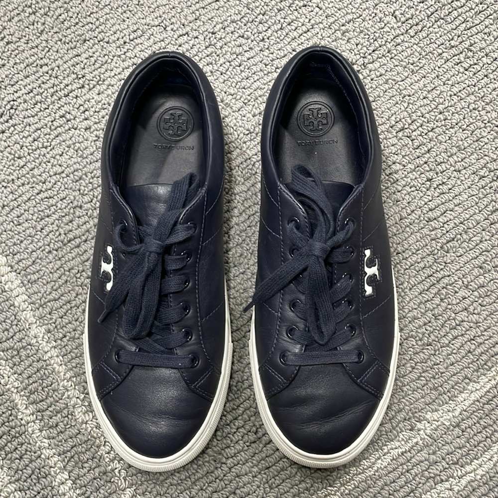 Tory Burch Amalia Navy Leather Sneakers- Size 8.5